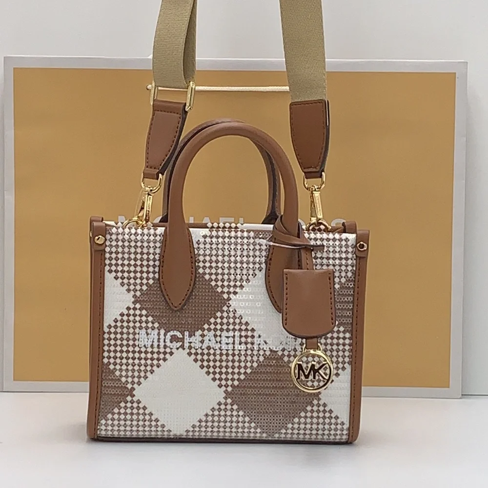 Michael Kors Mirella Extra-Small Logo Crossbody XBODY Shopper Bag Luggage NWT